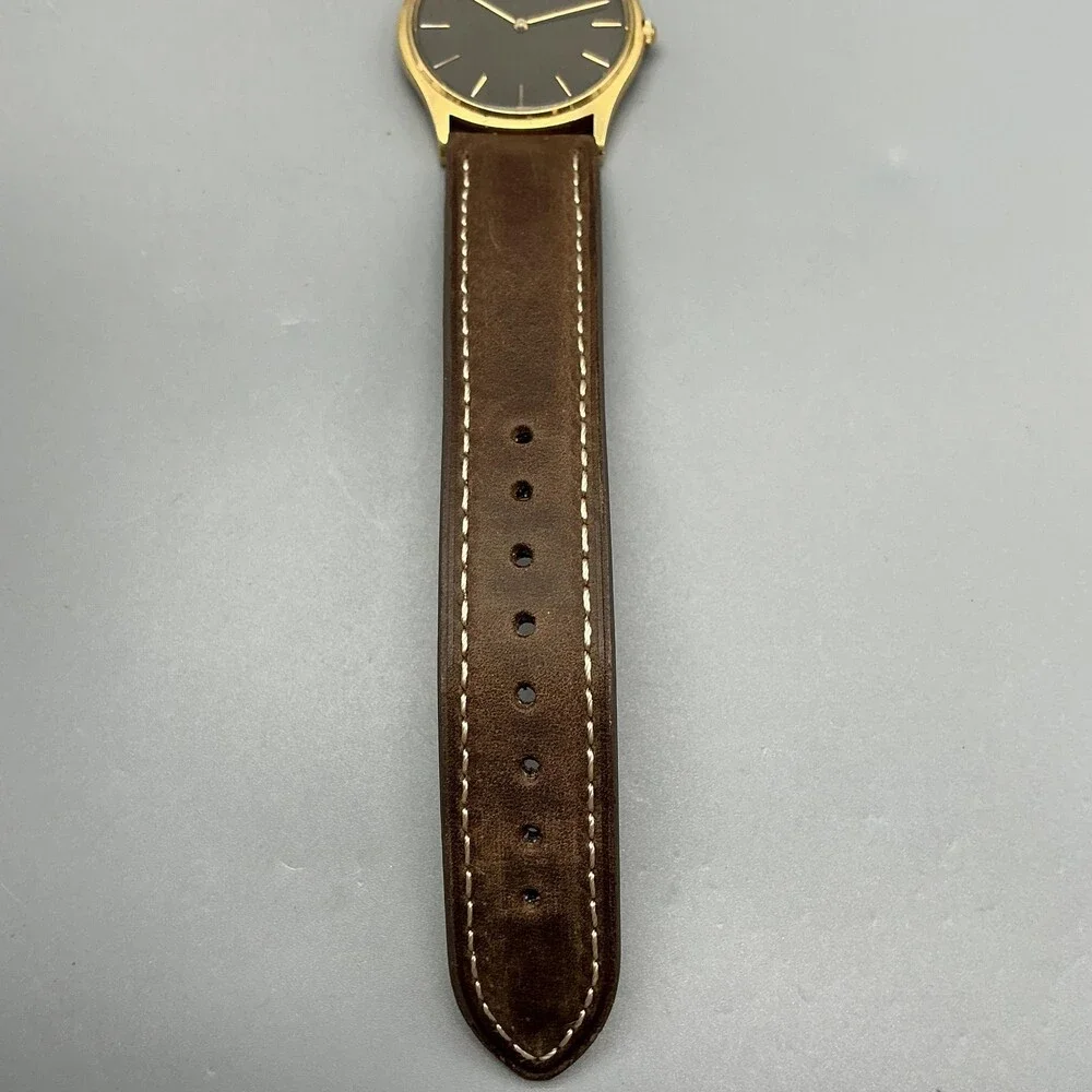 Vintage Seiko Quartz 7430-8009 Mens Watch 31mm Brown Dial Leather New Battery
